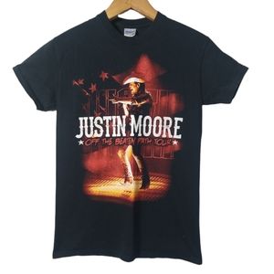 Justin Moore Off the Beaten Path Concert tour Black T shirt Gildan Small 2 sided